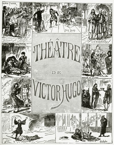 Théâtre de Victor Hugo, 19e siècle (gravure en noir et blanc) - French School