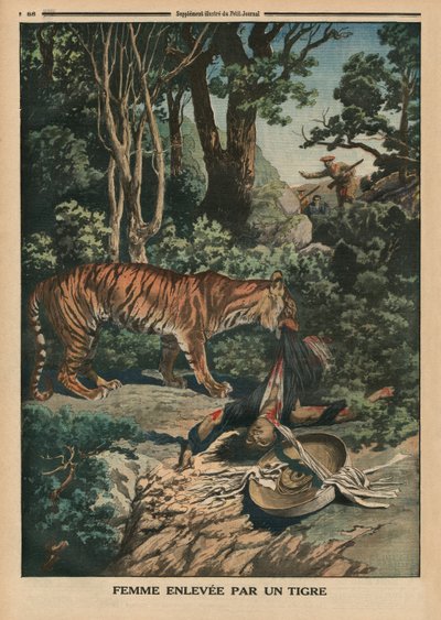 Tigre attaquant une femme, illustration de couverture de 