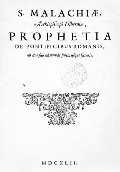 Page de titre de la Prophétie des Papes, publiée en 1662 - French School