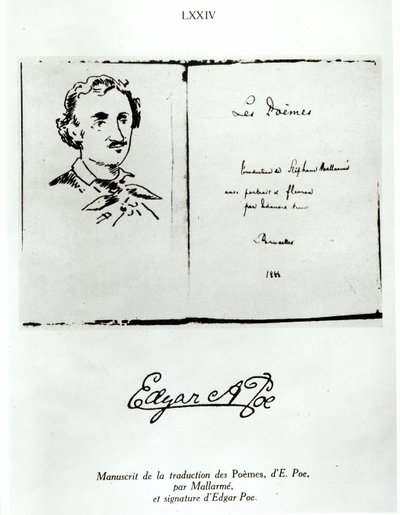 Page de titre de Les Poèmes par Edgar Allan Poe (1809-49) traduit par Stéphane Mallarmé (1842-98) avec un portrait de l
