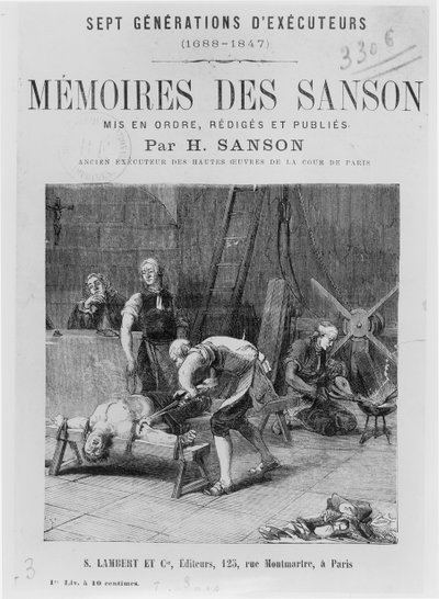 Page de titre de Mémoires des Sanson par H. Sanson, milieu du 19e siècle - French School