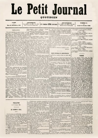 Page de titre du quotidien Le Petit Journal, 12 février 1863 - French School