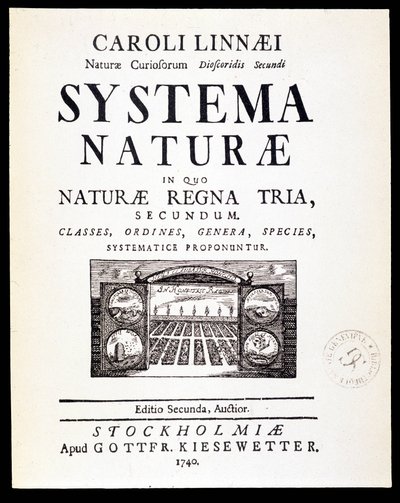 Page de titre « Systema naturae » par Linné - French School