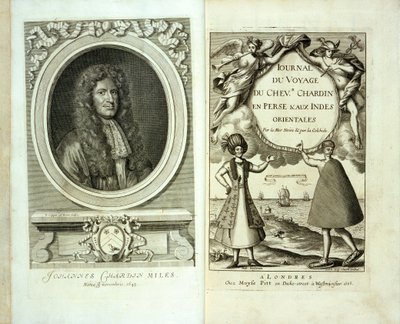 Page de titre et portrait en frontispice du Journal du Voyage de Chevalier Chardin en Perse et aux Indes Orientales par Jean Chevalier Chardin, 1686 - French School