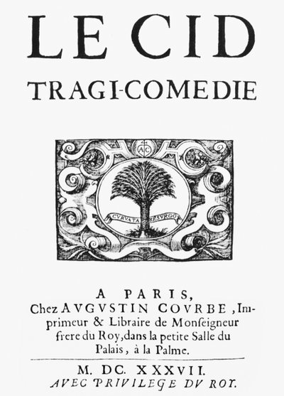 Page de titre de Le Cid (1637) par Pierre Corneille (1606-84) publié en 1637 - French School