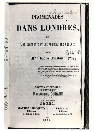Page de titre de Promenades dans Londres par Flora Tristan, publié à Paris par Raymond-Bocquet et Prévot, 1842 - French School