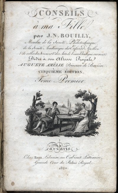 Page de titre de « Conseils à ma fille » par Jean Nicolas Bouilly (1763-1842). 1820. Collection privée. - French School