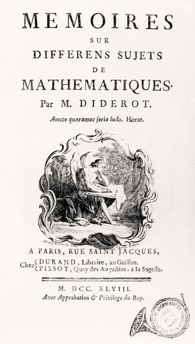 Page de titre de "Mémoires sur différents sujets de mathématiques", 1748 - French School