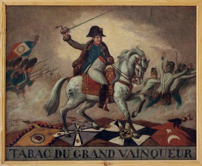 Au tabac du grand gagnant. (portrait équestre de Napoléon Bonaparte (1769-1821), menant ses troupes à la bataille) - French School