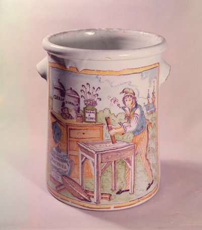 Pot à tabac représentant un buraliste, atelier de Bordeaux (faïence) - French School