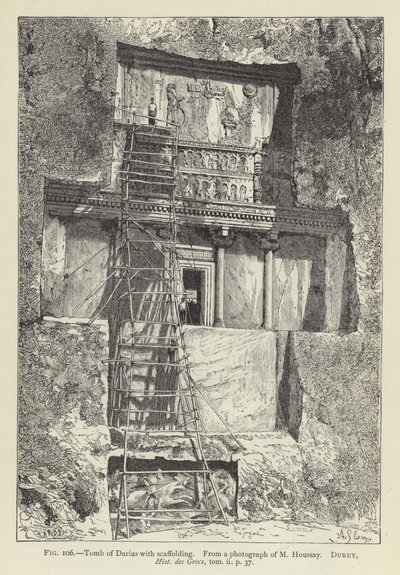 Tombe de Darius avec échafaudage - French School