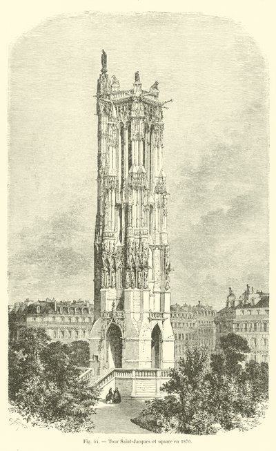 Tour Saint-Jacques et square en 1870 - French School