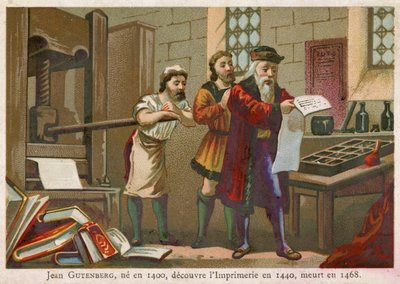 Carte commerciale représentant Johann Gutenberg - French School