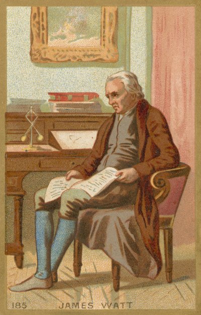 Carte commerciale représentant un portrait de James Watt - French School