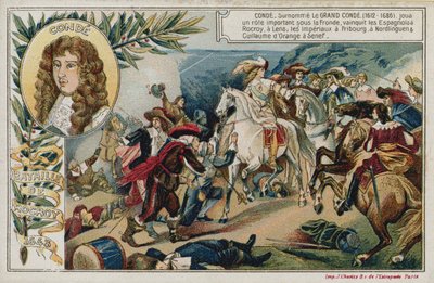 Carte de commerce avec une image de la bataille de Rocroi - French School