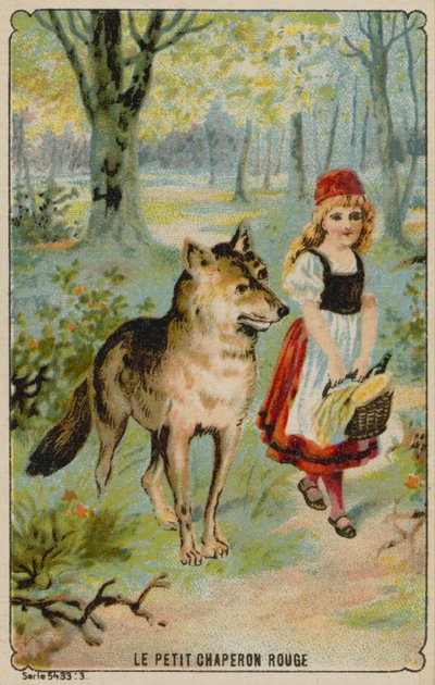 Carte de commerce avec une image du Petit Chaperon Rouge - French School