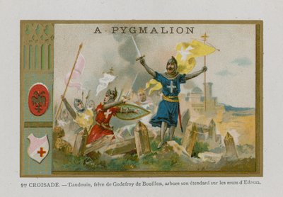 Carte de commerce avec une image de la Première Croisade - French School