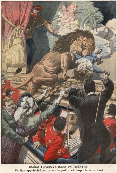 Scène tragique au théâtre - lion mange un enfant - French School