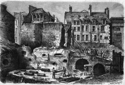 Transformations de Paris sous le Second Empire, Paris haussmannien ; tombes découvertes dans les fouilles exécutées dans la rue des Gobelins - French School