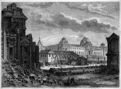 Transformations de Paris sous le Second Empire, Paris Haussmannien : démolition du pavillon de Flore et travaux dans la cour des Tuileries - French School