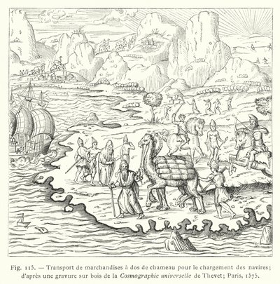 Transport de marchandises à dos de chameau pour le chargement des navires (d