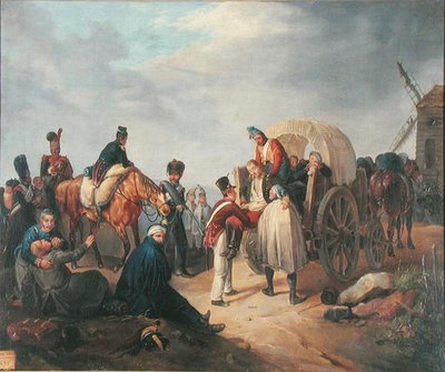 Transport des Blessés par Chariot - French School
