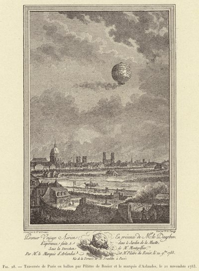 Traversée de Paris en ballon par Pilâtre de Rozier et le marquis d