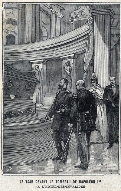 Tsar Nicolas II de Russie (1868-1918) et Tsarine Alexandra Fiodorovna Romanova (1872-1918) devant la tombe de Napoléon Ier Bonaparte à l