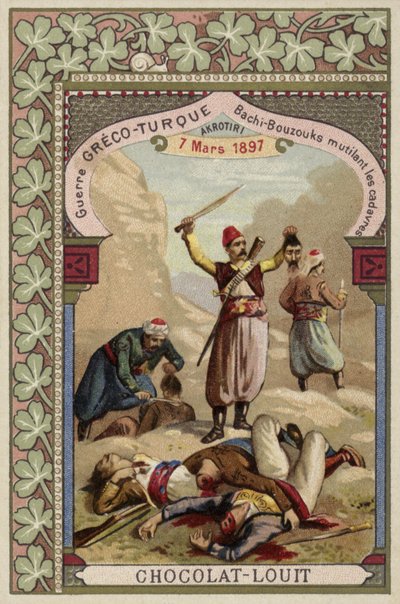Les Bachi-bouzouks turcs mutilant des cadavres grecs, Akrotiri, Crète, guerre gréco-turque, 7 mars 1897 - French School