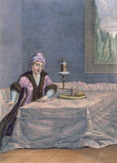 Femme turque filant du fil, vers 1708 - French School