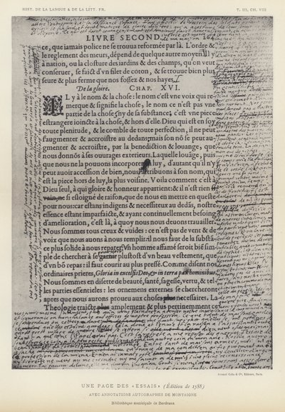 Une page des Essais, édition de 1588, avec annotations autographes de Montaigne - French School