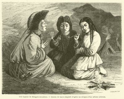 Une famille de Mongols Khalkhas (gravure) - French School