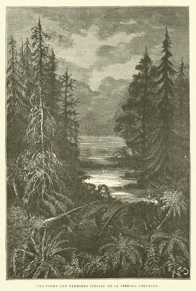 Une forêt aux premiers siècles de la période crétacée - French School