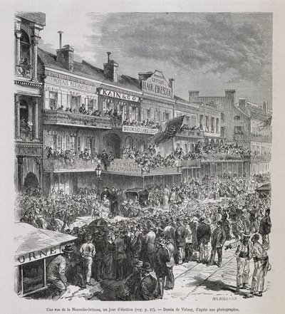 Une rue de la Nouvelle-Orléans le jour des élections 1875 - French School