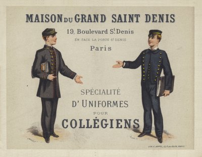 Uniformes pour collégiens français, publicité pour Maison du Grand Saint Denis - French School