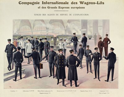 Uniformes pour les employés de la Compagnie des Wagons-Lits, vers 1910 - French School