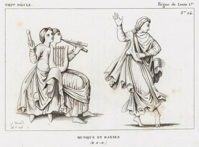VIII Siècle, Règne de Louis Ier, Musique et Danses (gravure) - French School
