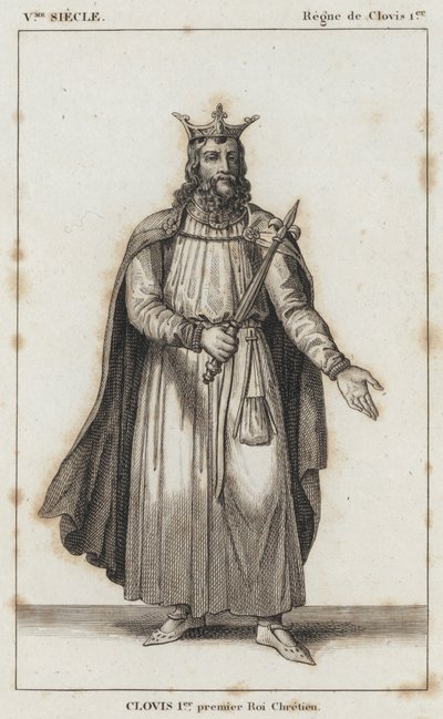 V Siècle, Règne de Clovis Ier, Clovis Ier, premier Roi Chrétien (gravure) - French School