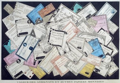 Valeur des assignats et autres monnaies papier pendant la Révolution française. 18ème siècle. Musée Carnavalet, Paris - French School