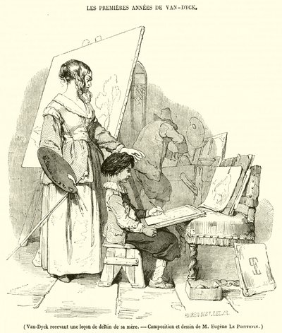 Van-Dyck recevant une leçon de dessin de sa mère - French School