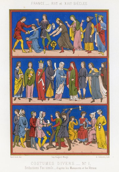 Divers costumes de la France des XIIe et XIIIe siècles - French School