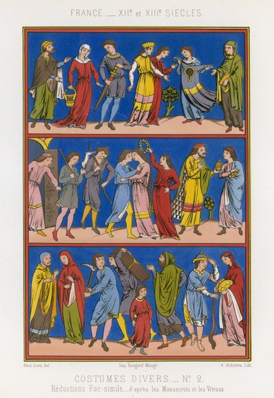 Divers costumes de la France des XIIe et XIIIe siècles - French School
