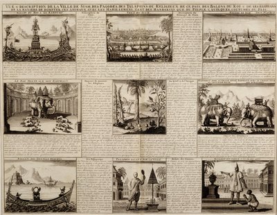 Diverses vues de Siam et Ayutthaya, de Du Royaume de Siam par Simon de la Loubère, publié en 1688 - French School