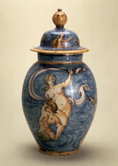 Vase, décoré de divinités marines, Nevers, début du 17ème siècle - French School
