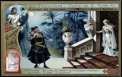 Le Trouvère de Verdi : acte I sc. 3 - Chromolithographie Liebig, vers 1900 - French School