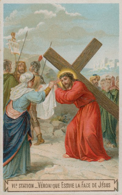 Véronique essuie le visage de Jésus. La sixième station de la croix - French School