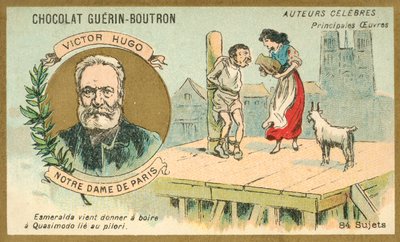 Victor Hugo, auteur français, et une scène de son roman Notre-Dame de Paris - French School