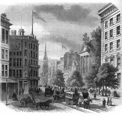 Vue de Broadway à New York. Gravure de 1862-1863 - French School
