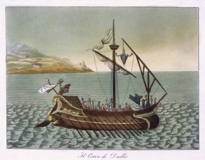 Vue de Corvus, grue navale, utilisée par G. Duillus, 1796 - French School