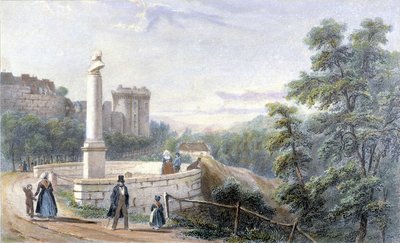 Vue du château de Dinan et de la statue de Duclos Pinot - French School